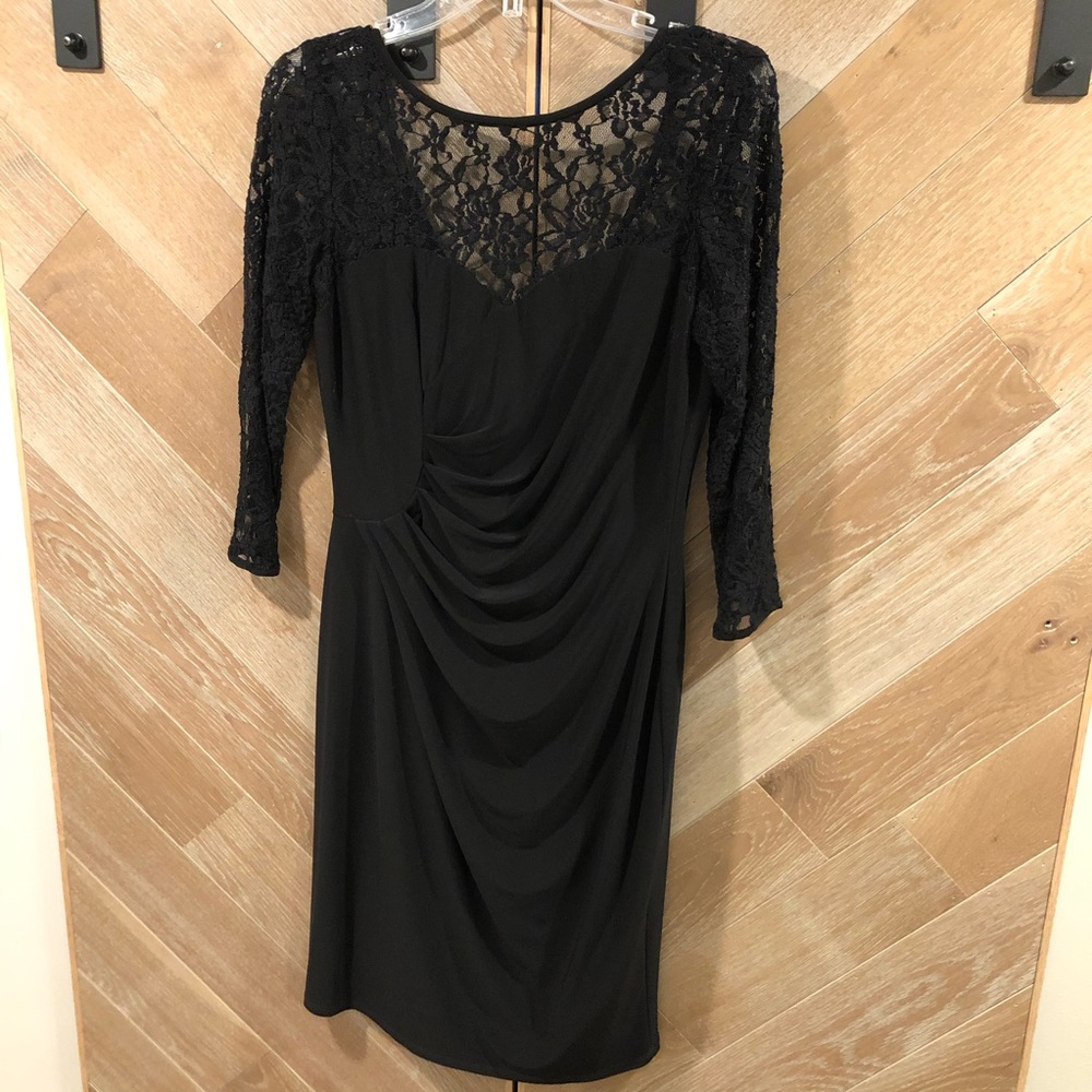 Evan Picone 3/4 Lace Sleeve Dress - Black - 8